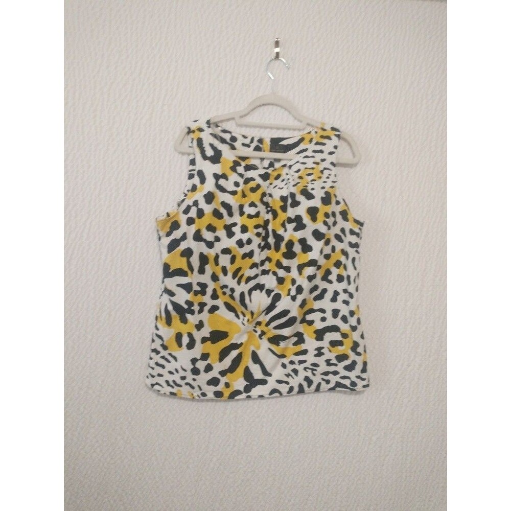 Worthington Women's XL Sleeveless Top Yellow Blouse Abstract Animal Pattern